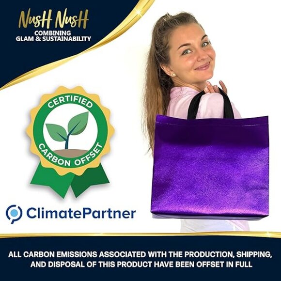 Purple Gift Bags Large Size – Set of 12 Purple Reusable Gift Bags With Handles - Picture 2 of 4